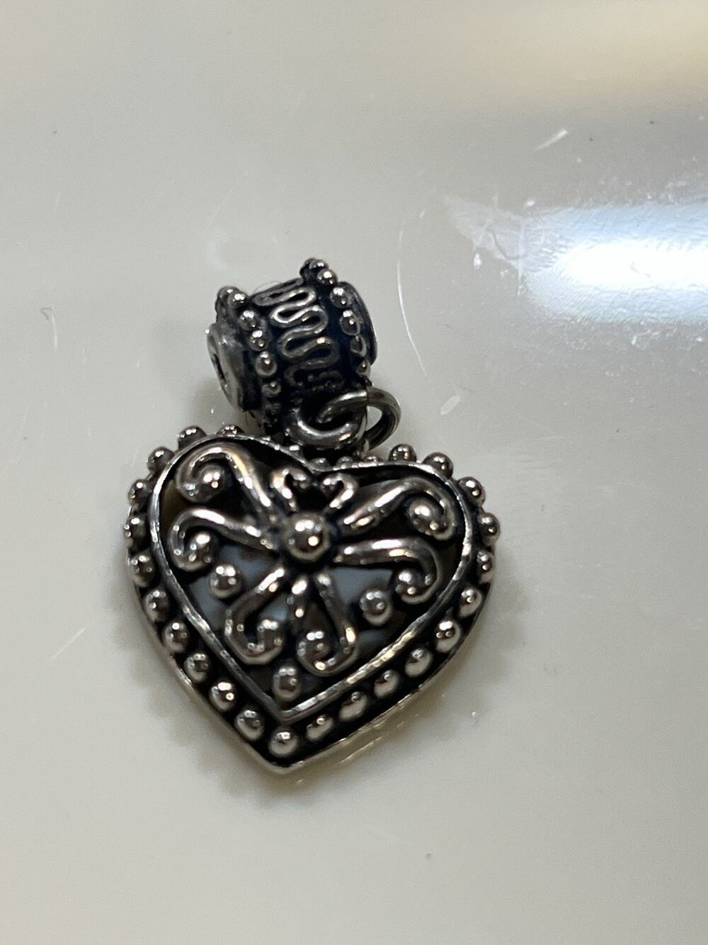 Silver Filigree Dangling Heart Pendant Charm